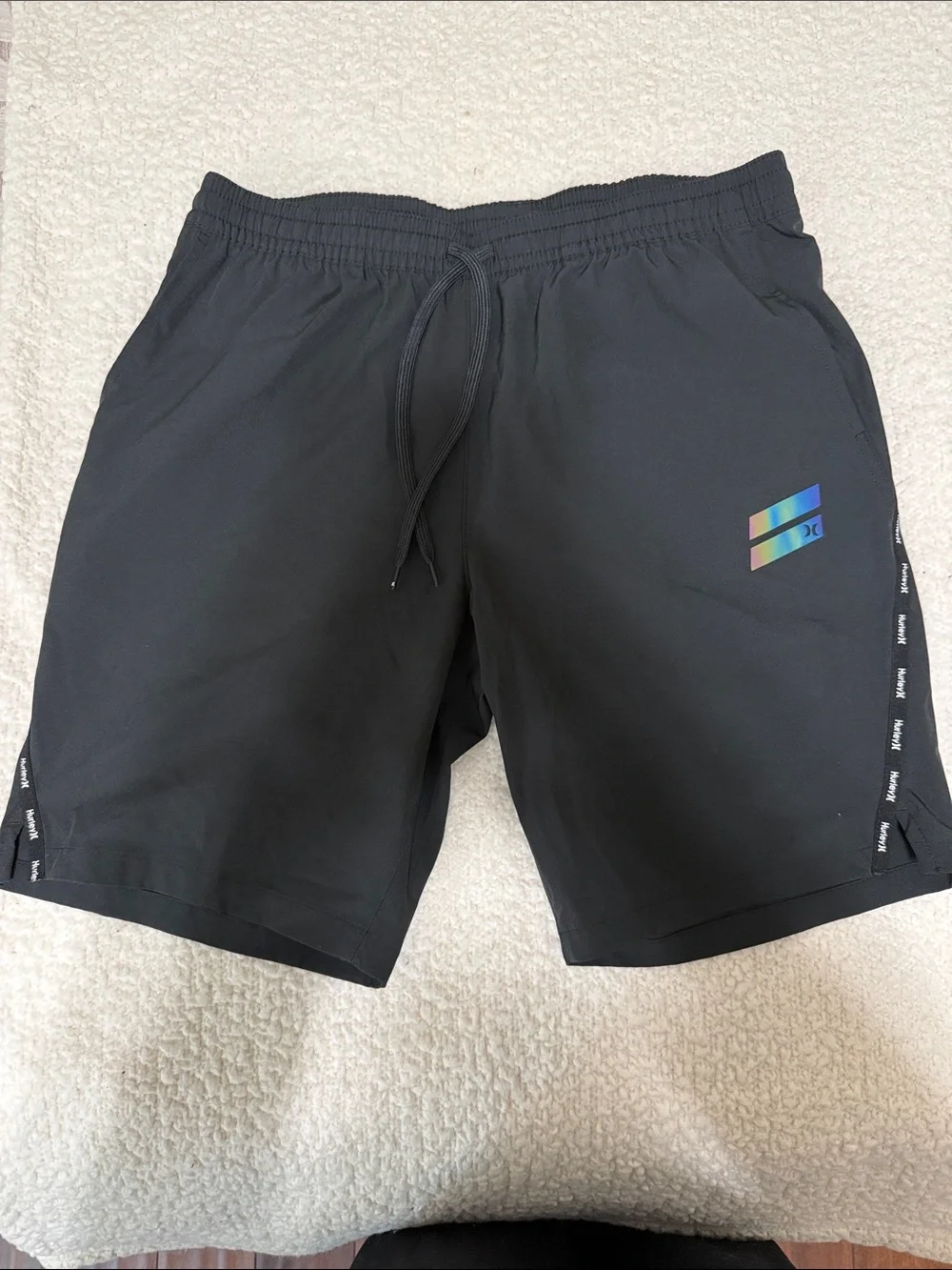 Hurley Black Athletic Shorts with Iridescent Logo